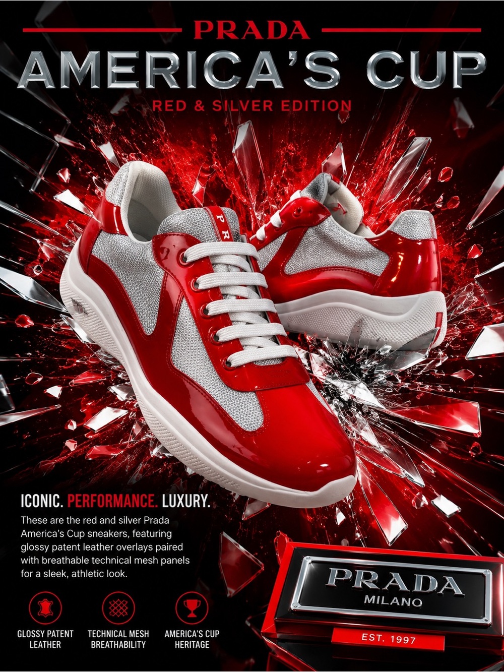 New!🔥Prada Red and White Low-Top Sneakers!🔥